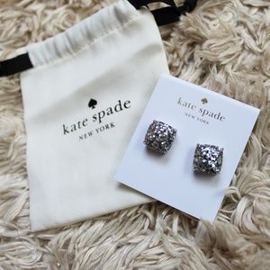 NWT Kate Spade Silver Glitter Square Stud Earrings